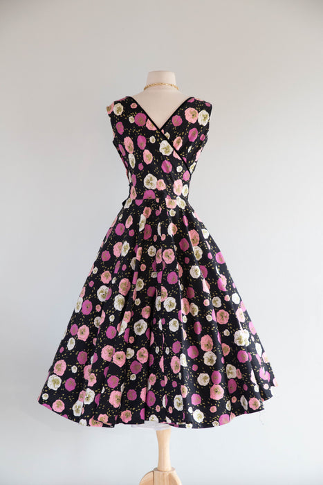 Gorgeous 1950's Alex Coleman Pansy Print Cotton Party Dress / S