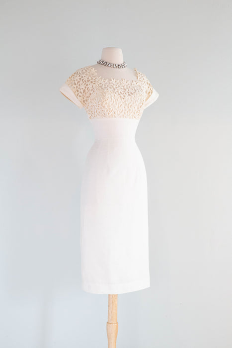 Stunning 1950's Lilli Diamond Ivory Illusion Lace Wiggle Dress / Small Xtabay Vintage Stunning 1950's Lilli Diamond Ivory Illusion Lace Wiggle Dress / Small Xtabay Vintage