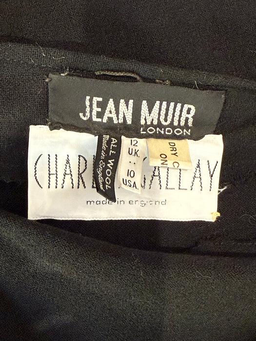 Iconic 1970s Jean Muir Black Wool Crepe Wrap Coat With Bell Sleeves / M