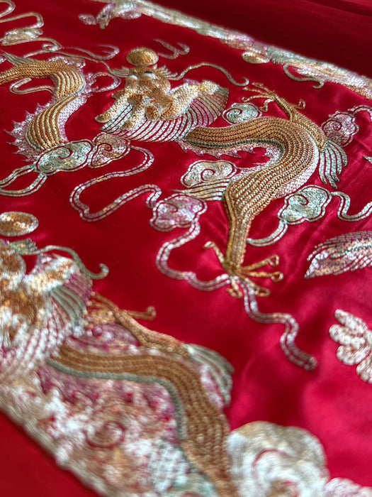 Spectacular Chinese Silk Wedding Skirt With Dragon & Phoenix Metallic Embroidery / SM