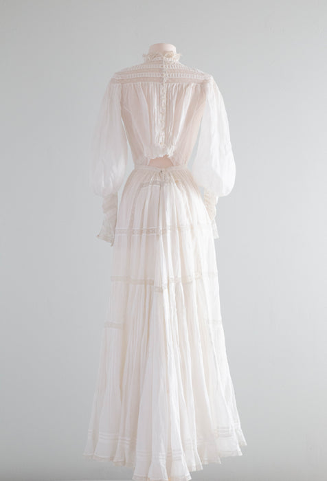 Exquisite Edwardian White Cotton Lawn Wedding Dress Three Pieces / XS