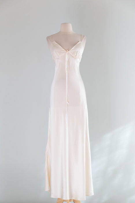 Beautiful Vintage Ivory Silk Bias Cut Slip Dress With Tiny Pearls / SM