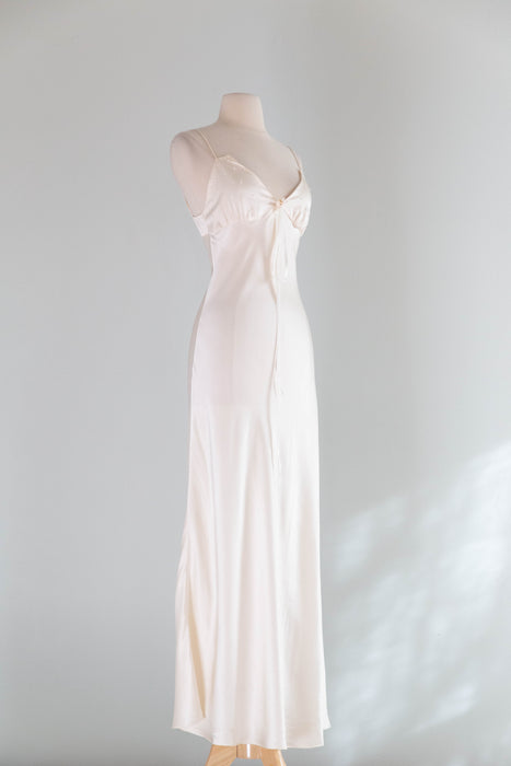 Beautiful Vintage Ivory Silk Bias Cut Slip Dress With Tiny Pearls / SM