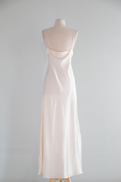 Beautiful Vintage Ivory Silk Bias Cut Slip Dress With Tiny Pearls / SM