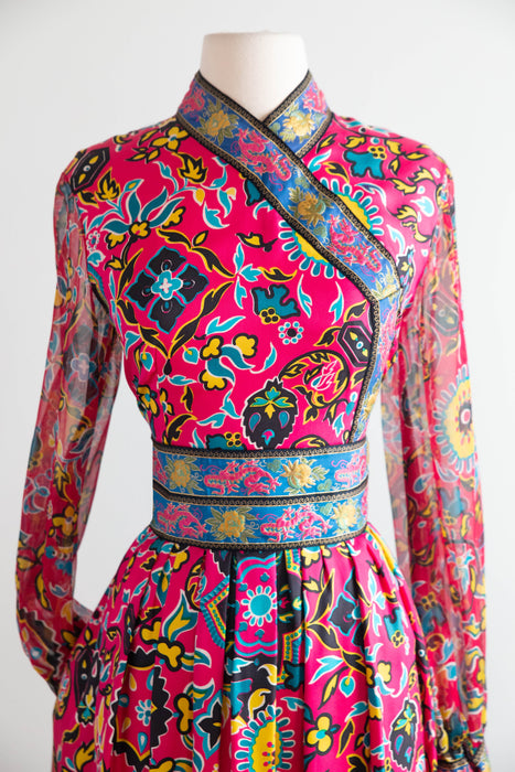 Fabulous 1960's Oscar de la Renta Asian Inspired Silk Maxi Dress / SM