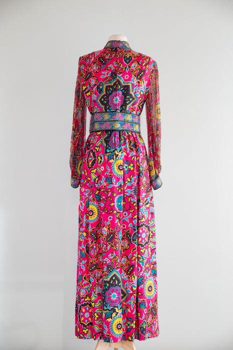 Fabulous 1960's Oscar de la Renta Asian Inspired Silk Maxi Dress / SM