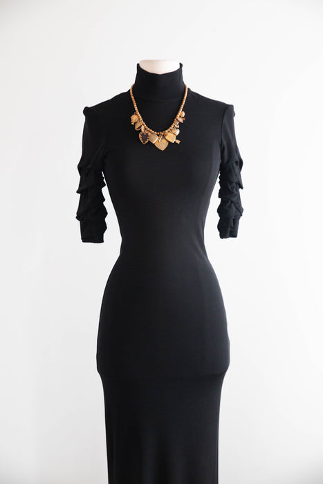 Stunning 1990's Jean Paul Gaultier Black Jersey Fitted Gown / S