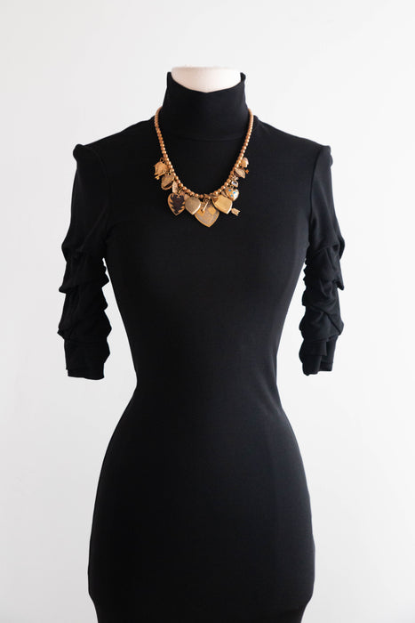 Stunning 1990's Jean Paul Gaultier Black Jersey Fitted Gown / S