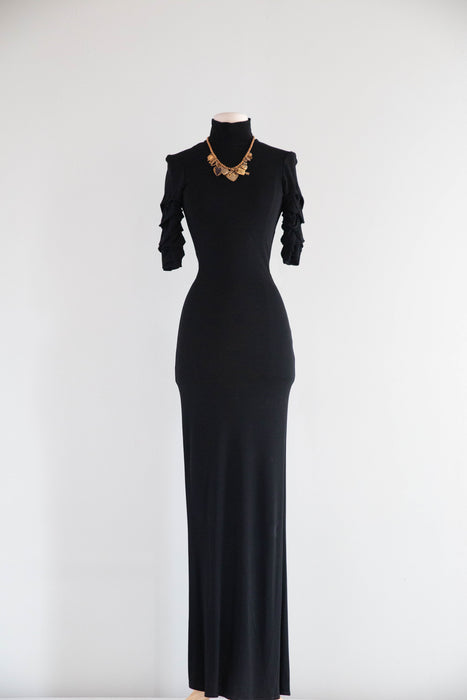 Stunning 1990's Jean Paul Gaultier Black Jersey Fitted Gown / S