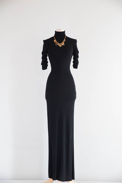 Stunning 1990's Jean Paul Gaultier Black Jersey Fitted Gown / S