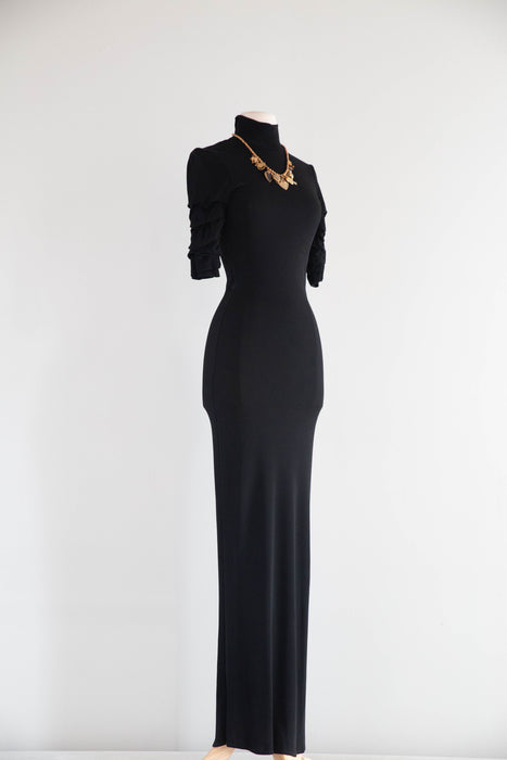 Stunning 1990's Jean Paul Gaultier Black Jersey Fitted Gown / S