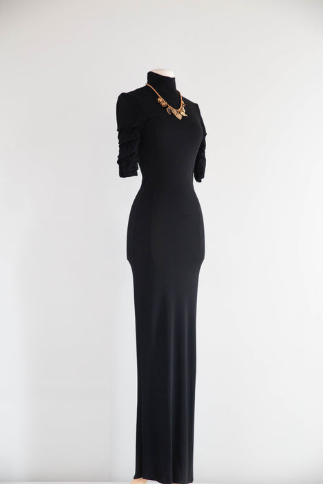Stunning 1990's Jean Paul Gaultier Black Jersey Fitted Gown / S