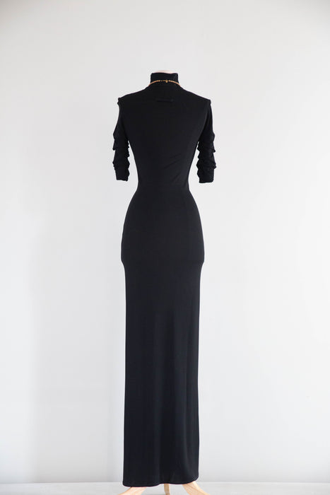 Stunning 1990's Jean Paul Gaultier Black Jersey Fitted Gown / S