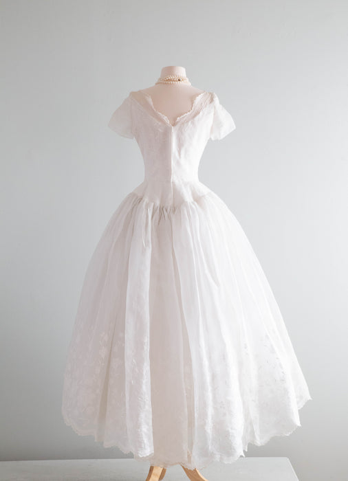 A Dream Come True 1950's William Cahill Embroidered Cotton Organdy Wedding Dress / SM