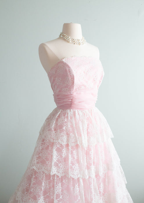 Enchanted 1950's Ruffled Lace Prom Dress In Cotton Candy Pink / SM