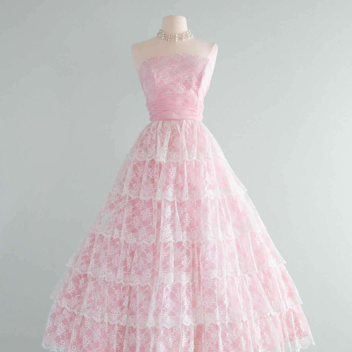 Enchanted 1950's Ruffled Lace Prom Dress In Cotton Candy Pink / SM – Xtabay  Vintage