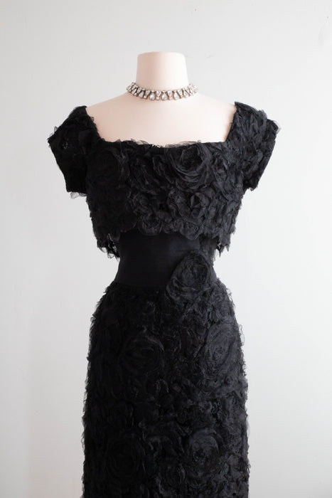 Gorgeous 1950's Sara Fredricks Black Soutache Rose Lace Cocktail Dress Xtabay Vintage Gorgeous 1950's Sara Fredricks Black Soutache Rose Lace Cocktail Dress Xtabay Vintage