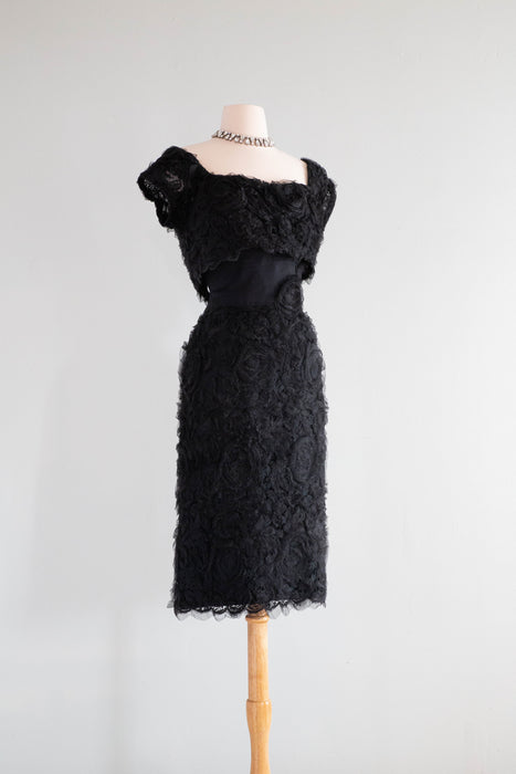 Gorgeous 1950's Sara Fredricks Black Soutache Rose Lace Cocktail Dress Xtabay Vintage Gorgeous 1950's Sara Fredricks Black Soutache Rose Lace Cocktail Dress Xtabay Vintage