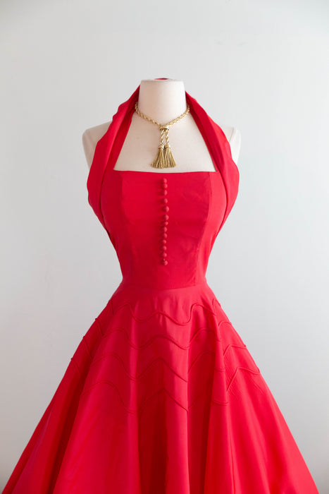 Iconic Sweetheart 1950's Cherry Red Taffeta Halter Dress By Gigi Young / S