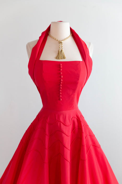 Iconic Sweetheart 1950's Cherry Red Taffeta Halter Dress By Gigi Young / S