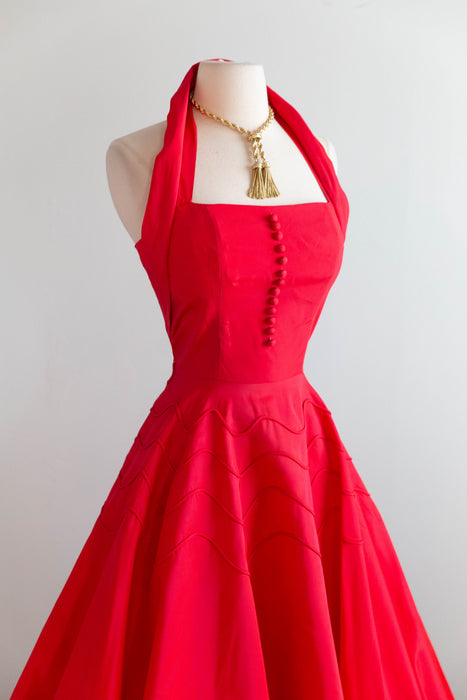 Iconic Sweetheart 1950's Cherry Red Taffeta Halter Dress By Gigi Young / S