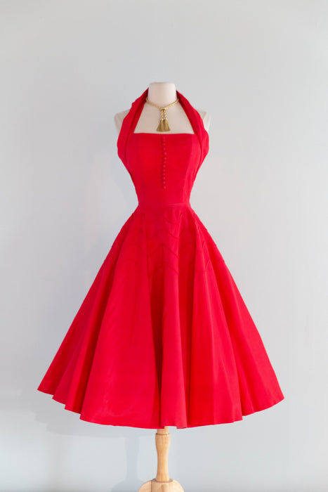 Iconic Sweetheart 1950's Cherry Red Taffeta Halter Dress By Gigi Young / S