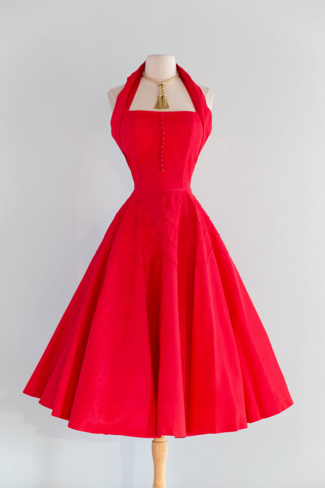 Iconic Sweetheart 1950's Cherry Red Taffeta Halter Dress By Gigi Young / S