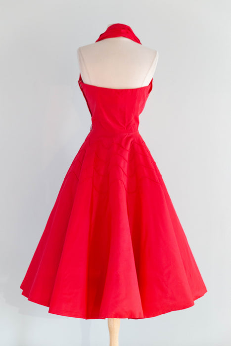 Iconic Sweetheart 1950's Cherry Red Taffeta Halter Dress By Gigi Young / S