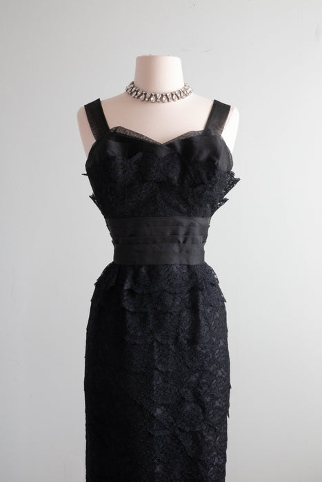 Meow! Fabulous 1950's Black Lace Cocktail Wiggle Dress / Medium