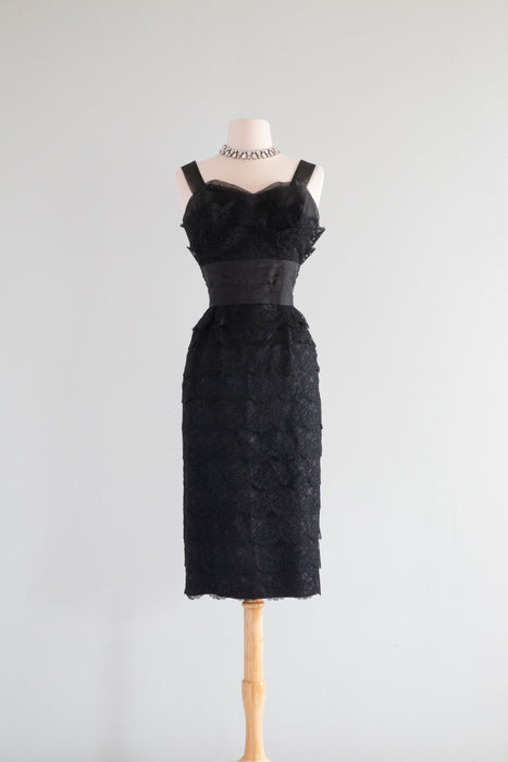 Meow! Fabulous 1950's Black Lace Cocktail Wiggle Dress / Medium