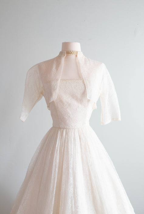 1950's Rose Lace Tea Length Wedding Dress With Matching Jacket By Filcol / XS