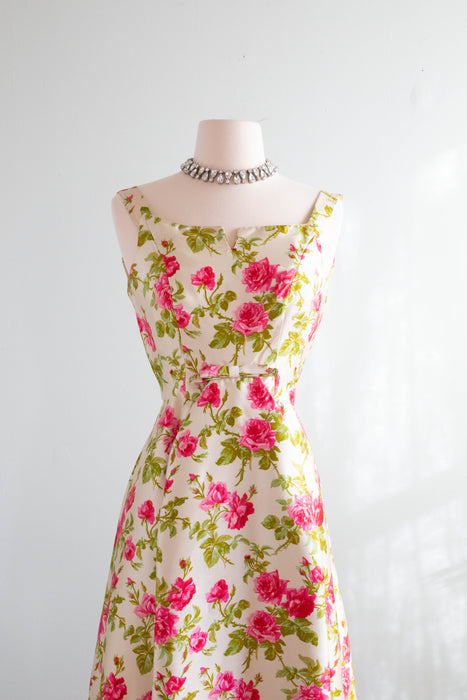 Gorgeous 1960's Arnold Scaasi Silk Rose Print Dress & Jacket Set / SM