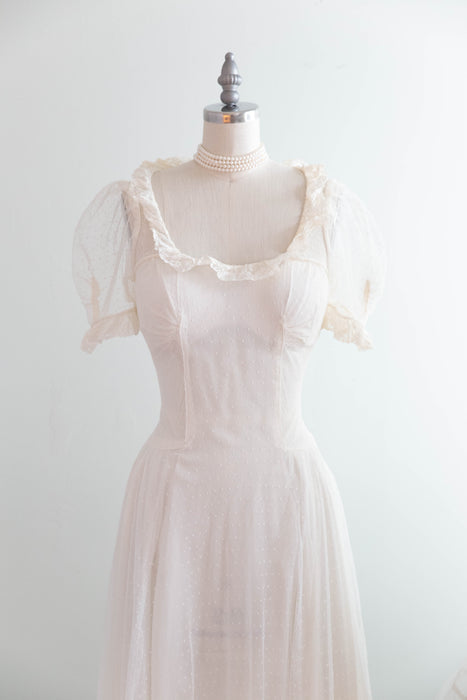 Vintage 1930's Swiss Dot Fairytale Wedding Gown / Small