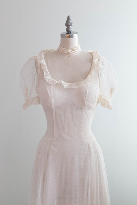Vintage 1930's Swiss Dot Fairytale Wedding Gown / Small