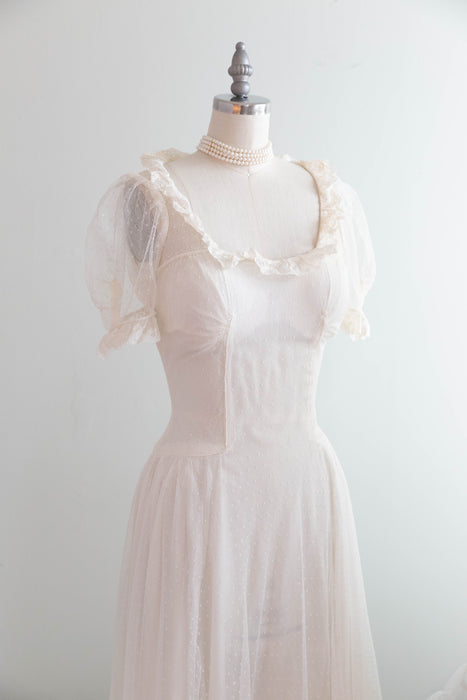 Vintage 1930's Swiss Dot Fairytale Wedding Gown / Small