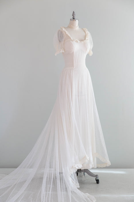 Vintage 1930's Swiss Dot Fairytale Wedding Gown / Small