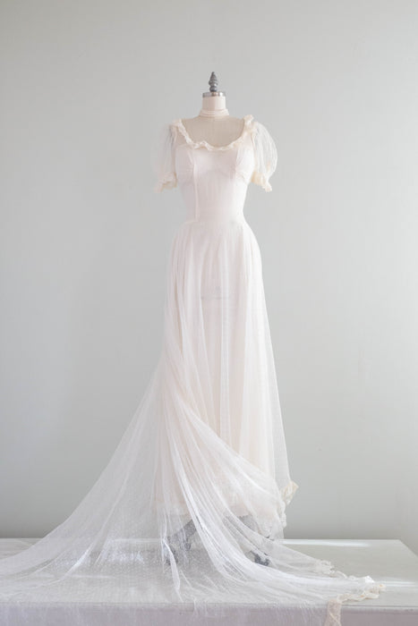 Vintage 1930's Swiss Dot Fairytale Wedding Gown / Small