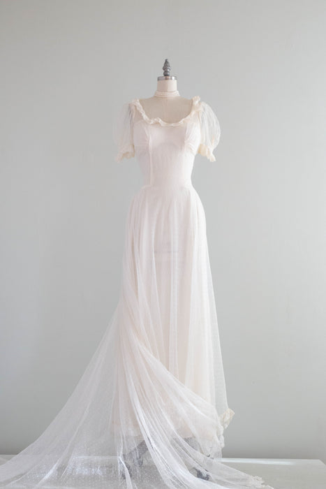 Vintage 1930's Swiss Dot Fairytale Wedding Gown / Small