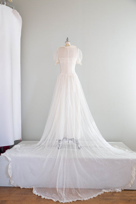 Vintage 1930's Swiss Dot Fairytale Wedding Gown / Small