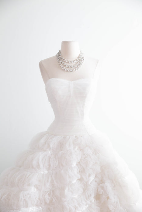 Breathtaking Vintage Ruffled Tulle Wedding Gown / Small
