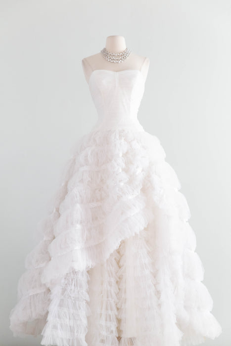 Breathtaking Vintage Ruffled Tulle Wedding Gown / Small