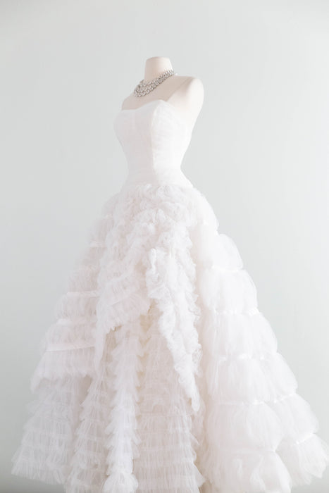 Breathtaking Vintage Ruffled Tulle Wedding Gown / Small
