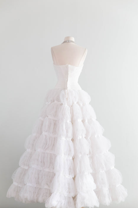 Breathtaking Vintage Ruffled Tulle Wedding Gown / Small