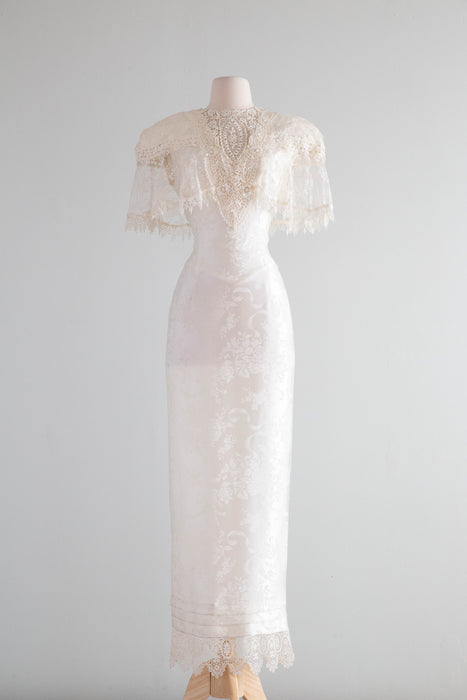 long sleeve brocade wedding dress Vintage Jacquard Satin A Line Royal Wedding Bridal Gown Long Sleeves
