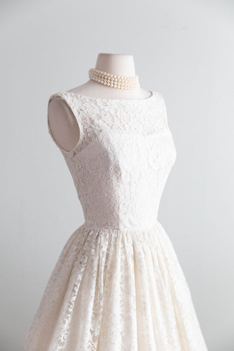 Darling Early 1960's Ivory Lace Cupcake Wedding Dress / XS