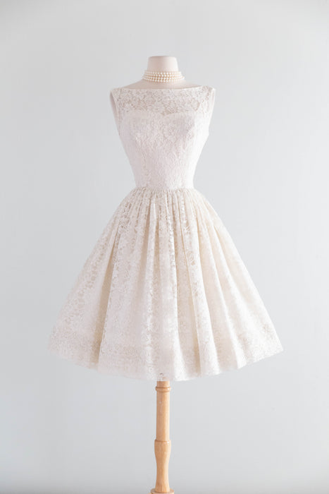 Darling Early 1960's Ivory Lace Cupcake Wedding Dress / XS