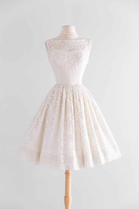 Darling Early 1960's Ivory Lace Cupcake Wedding Dress / XS