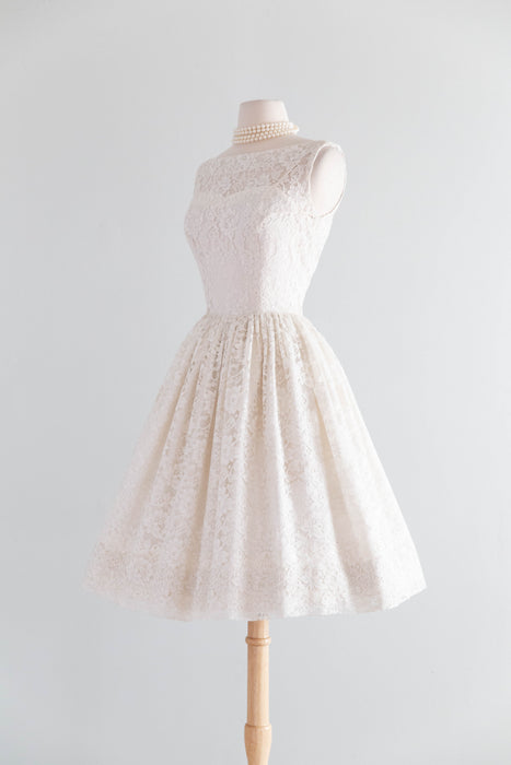 Darling Early 1960's Ivory Lace Cupcake Wedding Dress / XS