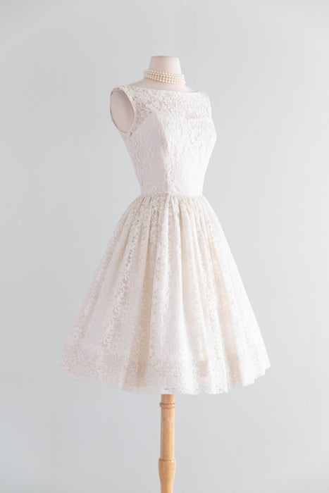Darling Early 1960's Ivory Lace Cupcake Wedding Dress / XS