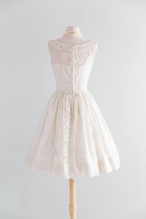 Darling Early 1960's Ivory Lace Cupcake Wedding Dress / XS